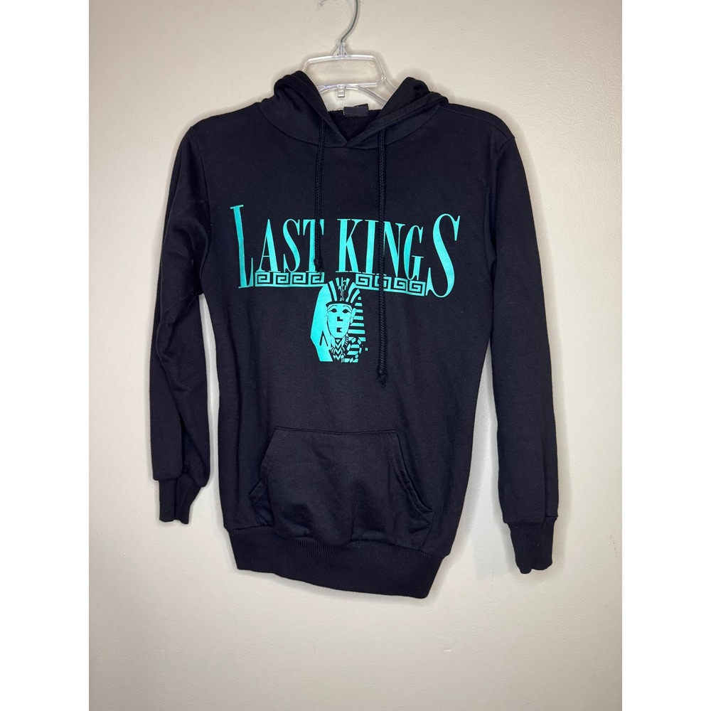 Last Kings Mens Hoodie Black Teal Pharaoh Graphic Streetwear Sweatshirt Small